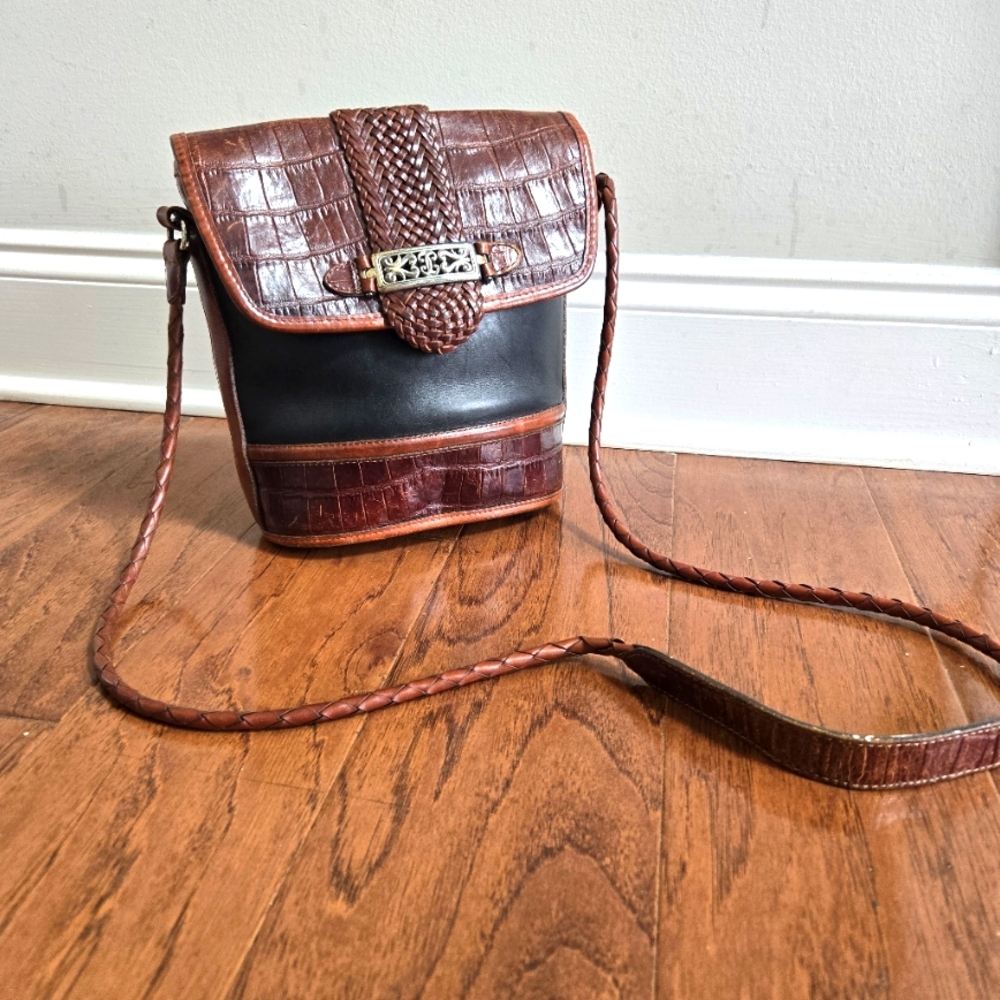 Vintage Brighton Leather Bucket Bag Brown Black + Wallet Set $445